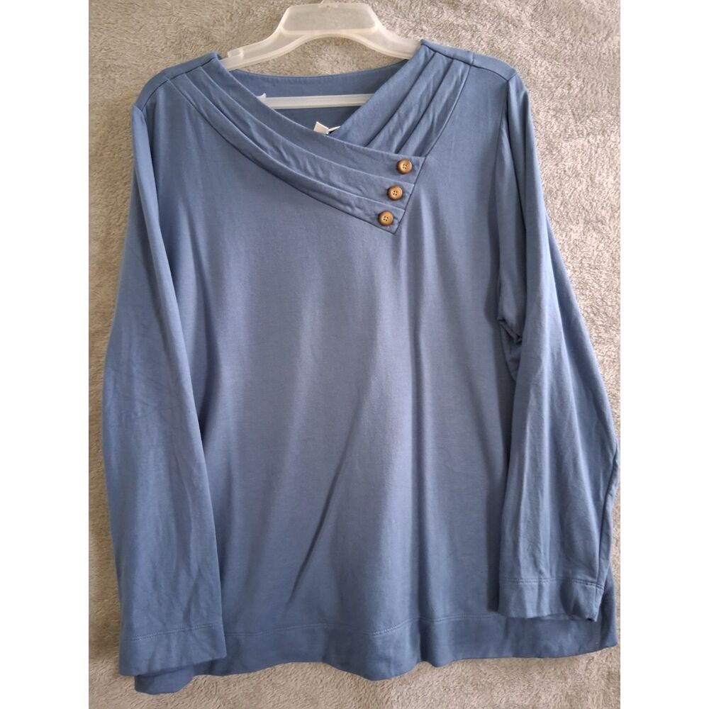 J Jill Pure Top Xl  Blue Soft Asymmetrical Button Collar French Terry Lounge